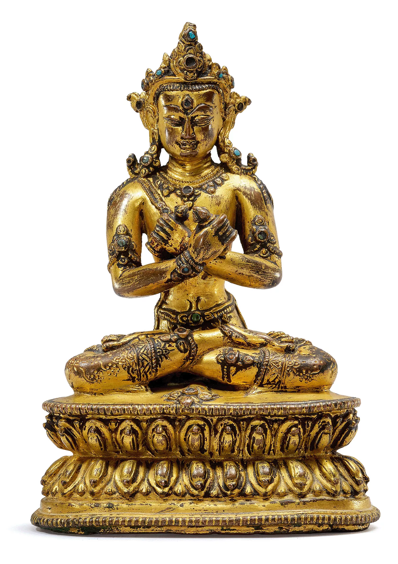 Vajradhara. Nepalesische Schule in Tibet, 16. Jh., feuervergoldete Kupferlegierung, H 15 cm